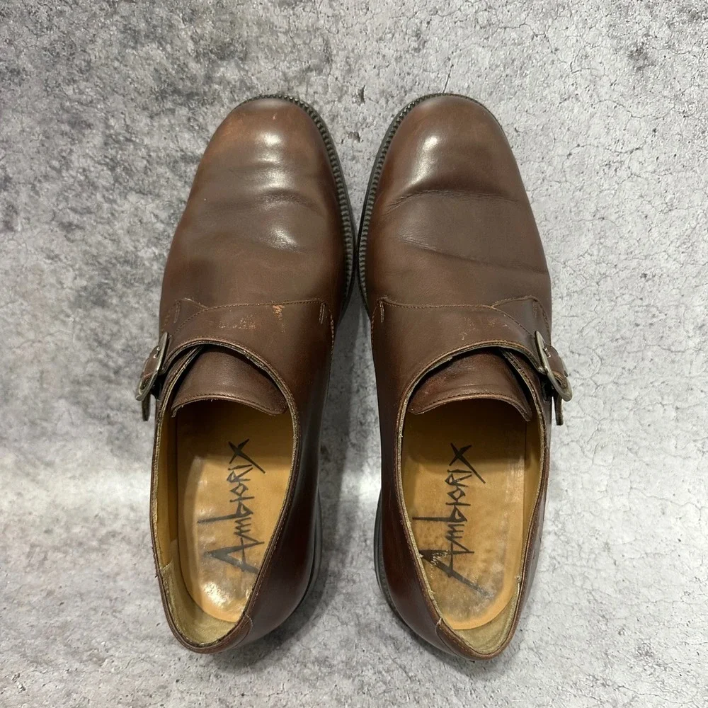Ambiorix Single Monk Strap Mens 8 Brown Leather Plain Toe Dress Shoes Buckle